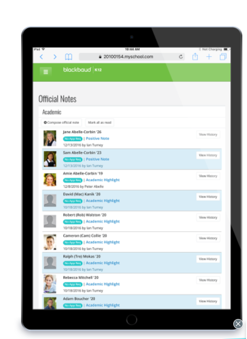 screenshot of Blackbaud Learning Management System